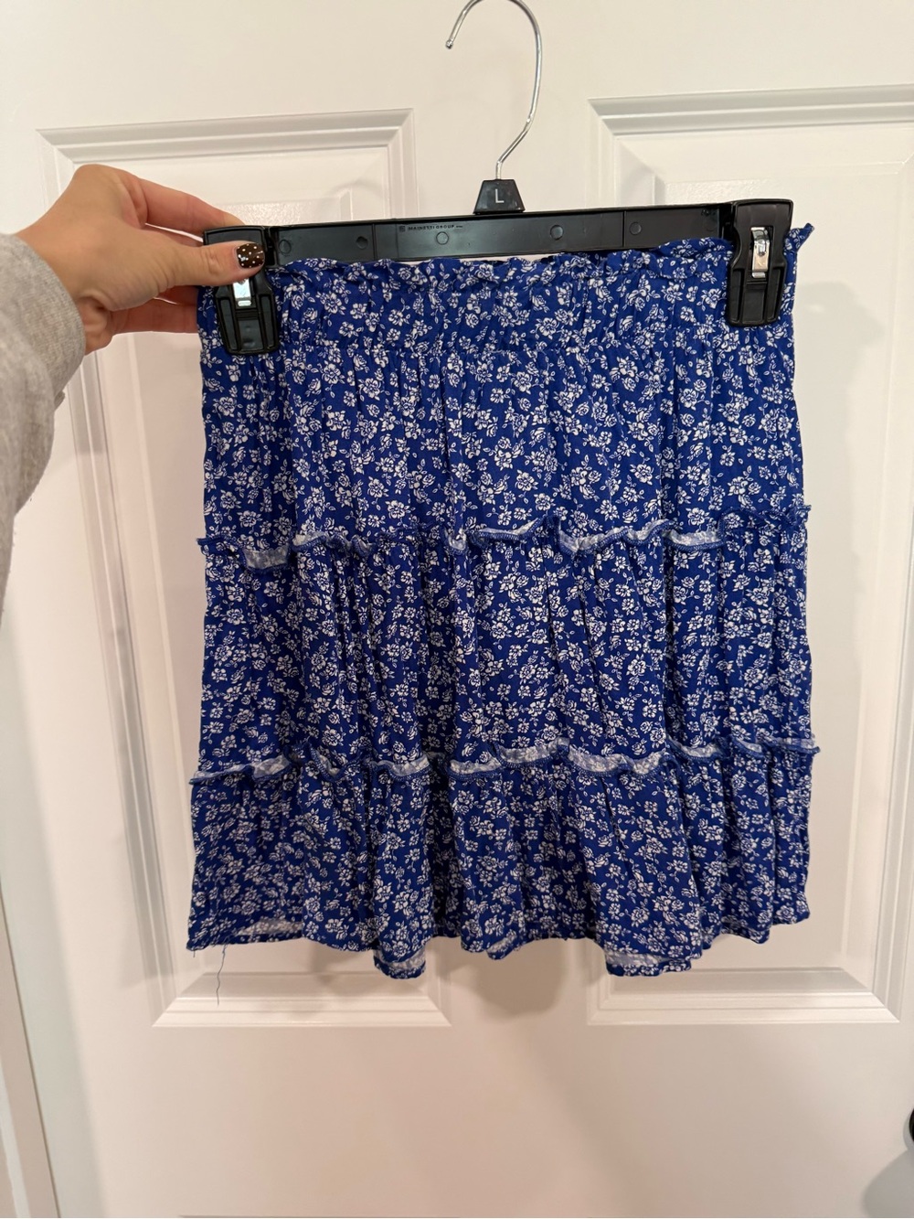 Blue Floral Tiered Mini Skirt